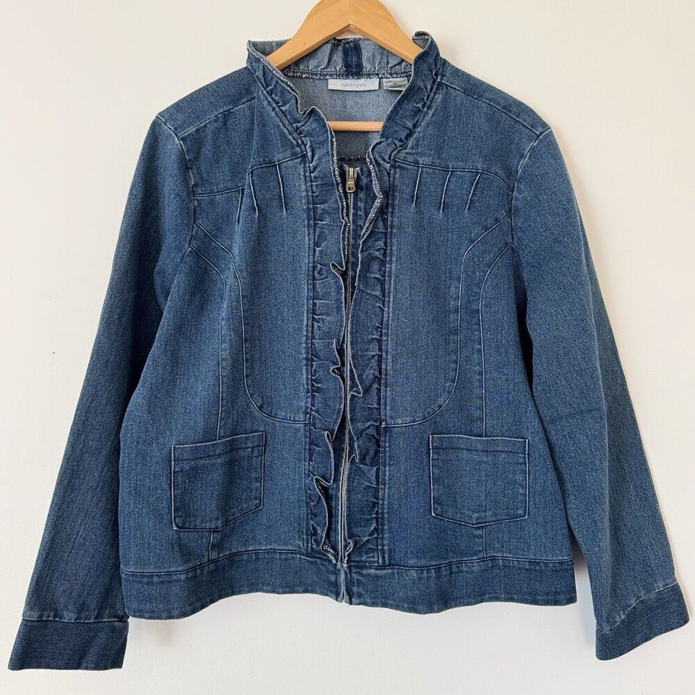 Vintage 90s Tantrums Blue Jean Jacket Boho Women XL Full Zip Pockets Classic EUC